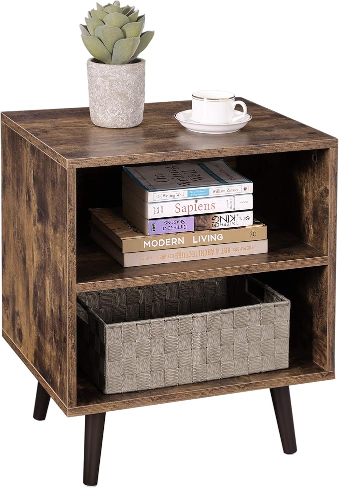 Vasagle Nightstand With 2 Open Compartments Bedside Table With Pinewood Legs For Living Room Bedroom 50 X 40 X 58 Cm Rustic Brown Let72bx Nesting Tables