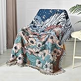Shesyuki Boho Throw Blanket Reversible Cotton Bohemian Tapestry Hippie Room Decor Double Sided (Boho Flower Dark 50"x60")