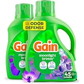 Gain Liquid Laundry Detergent with Odor Defense, Moonlight Breeze Scent, Laundry Soap For HE Washing Machines, 60 fl oz, 45 Loads, Pack of 2 (Packaging May Vary)