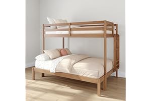 Grain & Grove Bear Twin Over Full Bunk Bed, Sturdy Bunk Bed Frame for Kids, Plywood Bunk with Ladder, Guardrail, and Slats, No Box Spring Required, Oak Embossed Pecan