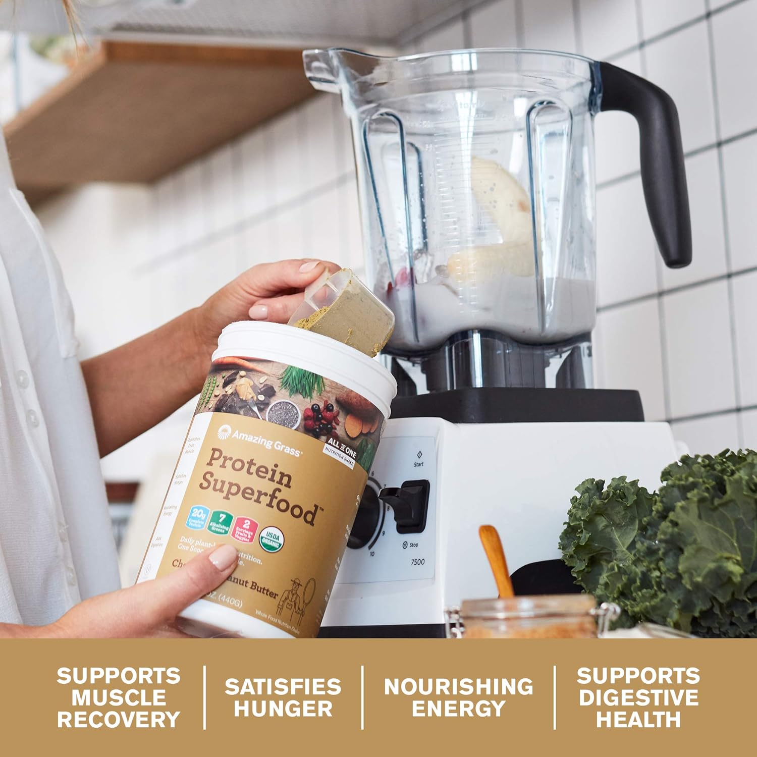 Amazing Grass Protein Superfood: Vegan Protein Powder, All-in-One Nutrition Shake, Chocolate Peanut Butter, 18 Servings : Grocery & Gourmet Food