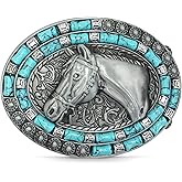 Western Cowboy Belt Buckle for Women - Turquoise Cowboy Horse Belts Buckle for Woman Man, Silver Belt Buckles for Girls