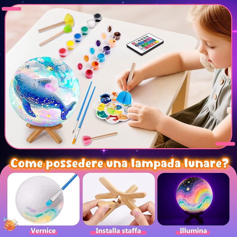 Kits Set di artigianato Set di pittura per lampada lunare Bambini dai 6 7 8 9 10 anni,Regalo per Ragazze 10 11 12 anni Set di pittura per lampada lunare Regalo di compleanno Ragazze 6-12 anni