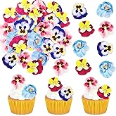 40 PCS Edible Flowers Cupcake Toppers Flowers Cupcake Drink Topper Picks Edible Flowers Cupcake Decorations for Flowers Spring Theme Baby Shower Kids Birthday Party Cake Supplies