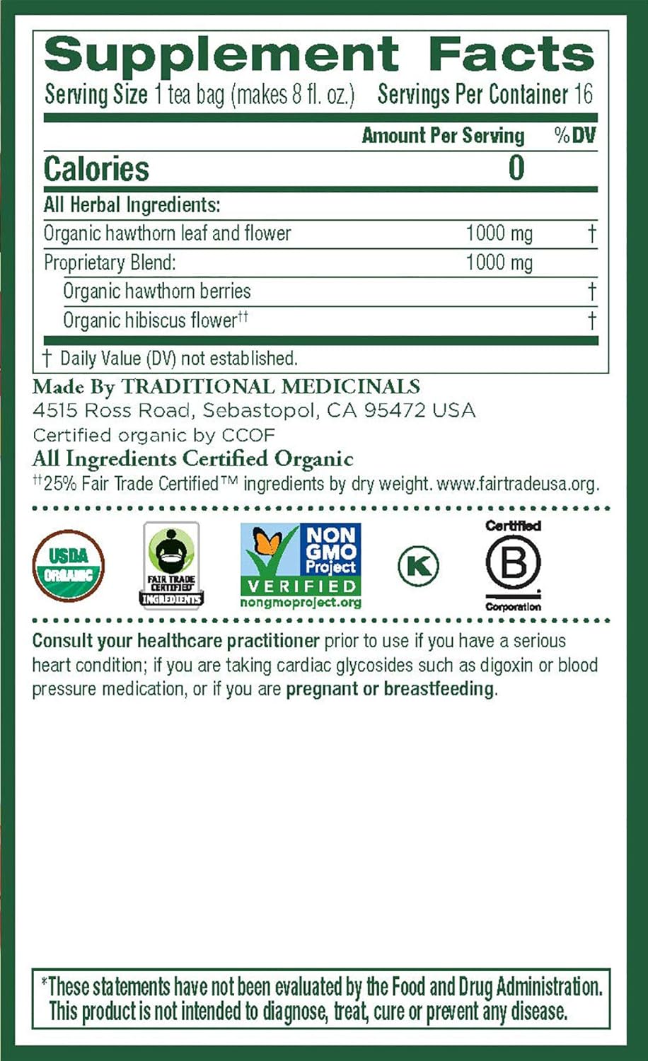 Traditional Medicinals Tea Heart W Hawthorn: Health & Personal Care