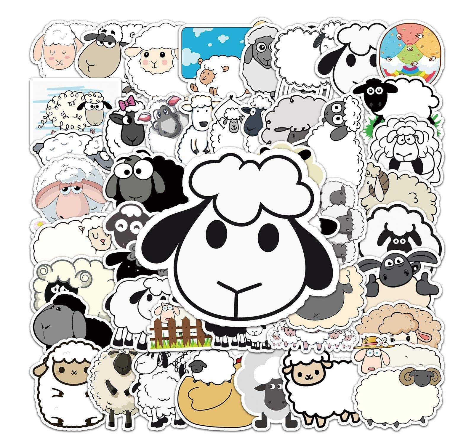 HNTR® Sheep Stickers | 50 Cute Stickers | Funny Sheep Gifts | Animal Farm Sticker Pack for Scrapbooks & Laptops — image 1