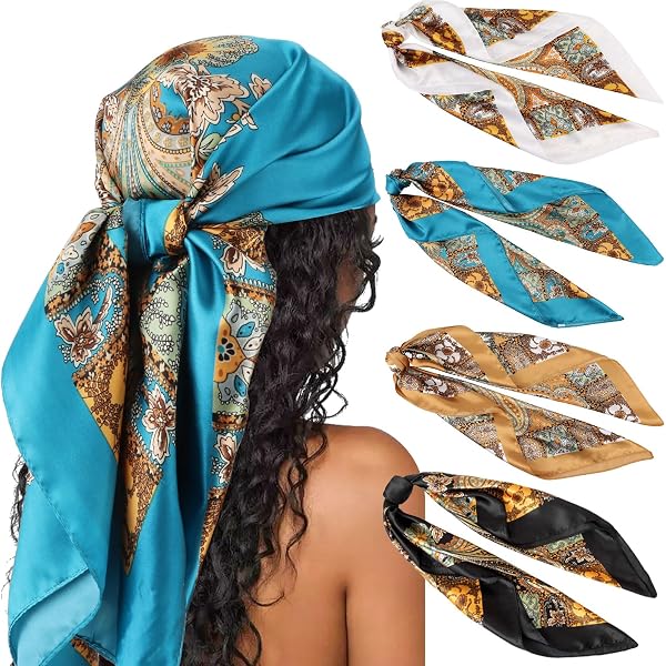 Lot De 4 Foulards Carrés 80x80 Cm En Viscose - Bleu Uni, Neufs Avec étiquettes