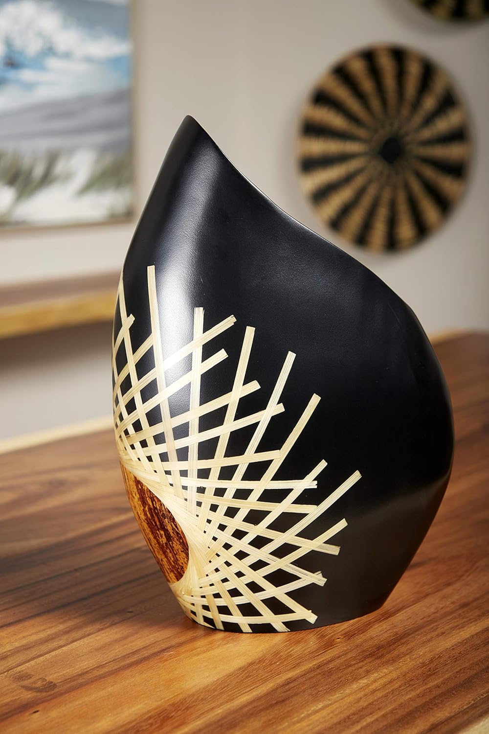 Amazon Com Deco 79 45170 Black Glazed Bamboo Inlay Banana Wood Vase W Exposed Bark Detail Large 11 5 X 17 Medium Home Kitchen