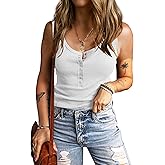 HERILIOS Women's Sleeveless Snap Button Down Vest Stretchy Waffle Knit Basic Crew Neck Tank Tops White