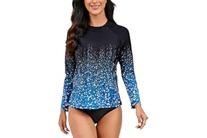 Halcurt Womens Long Sleeve Rash Guard Swim Top with Built in Bra UPF50+ Sun Protection Swim Shirts Quick Dry Swimsuit