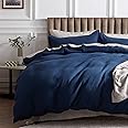 Bedsure Cotton Duvet Cover Queen - 100% Cotton Waffle Weave Navy Blue Duvet Cover Queen Size, GentleSoft™ and Breathable Bedding Set for All Season, 3 Pieces, 90"x90"