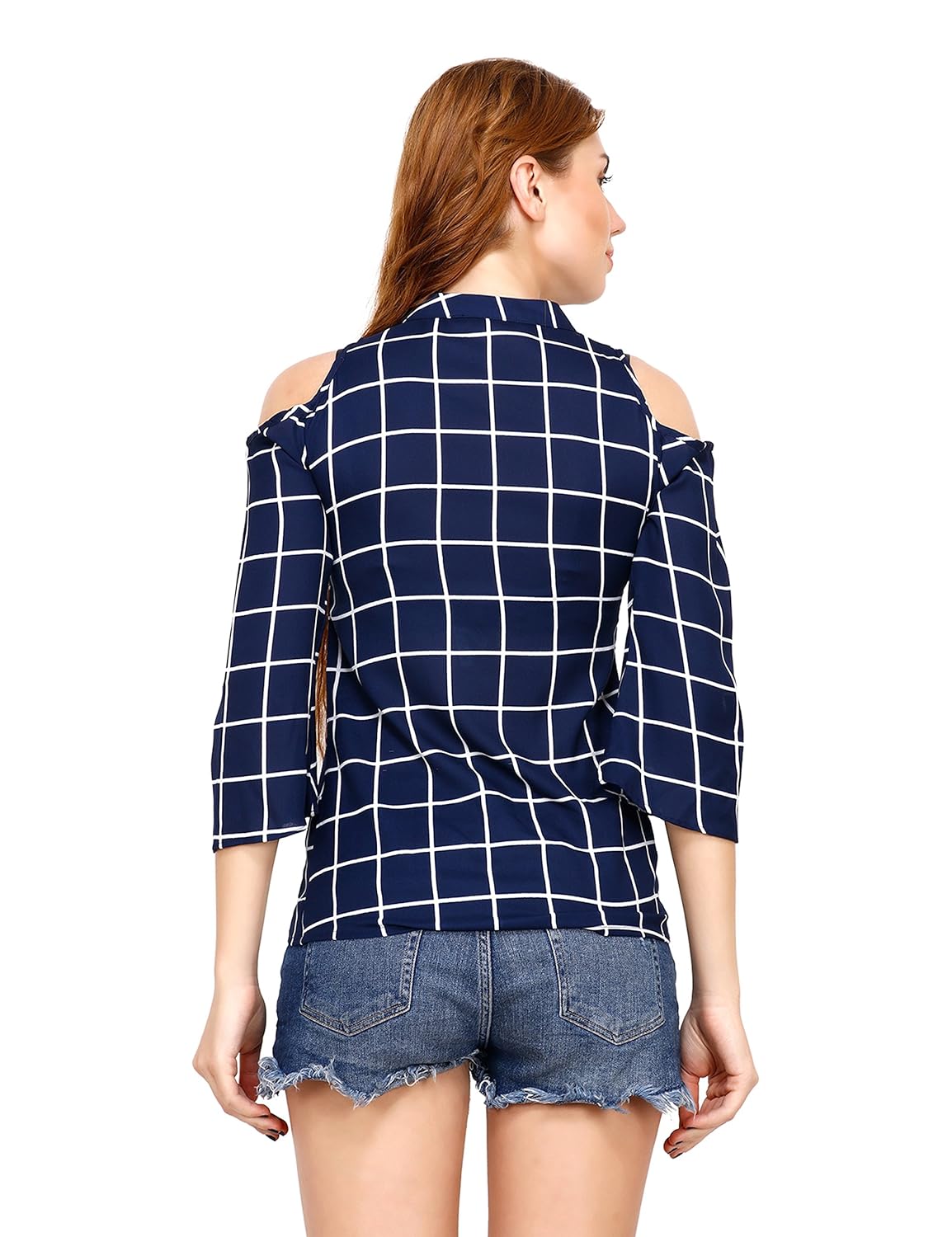 acanthus windowpane asymmetric neck cold shoulder top for womens