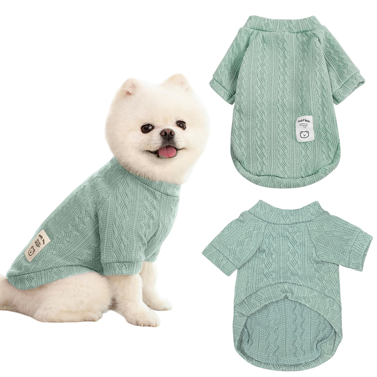 Winmany Small Medium Dogs Sweater Cat Winter Turtleneck Clothes Chihuahua Yorkie Puppy Solid Color Outfit (Green, S)