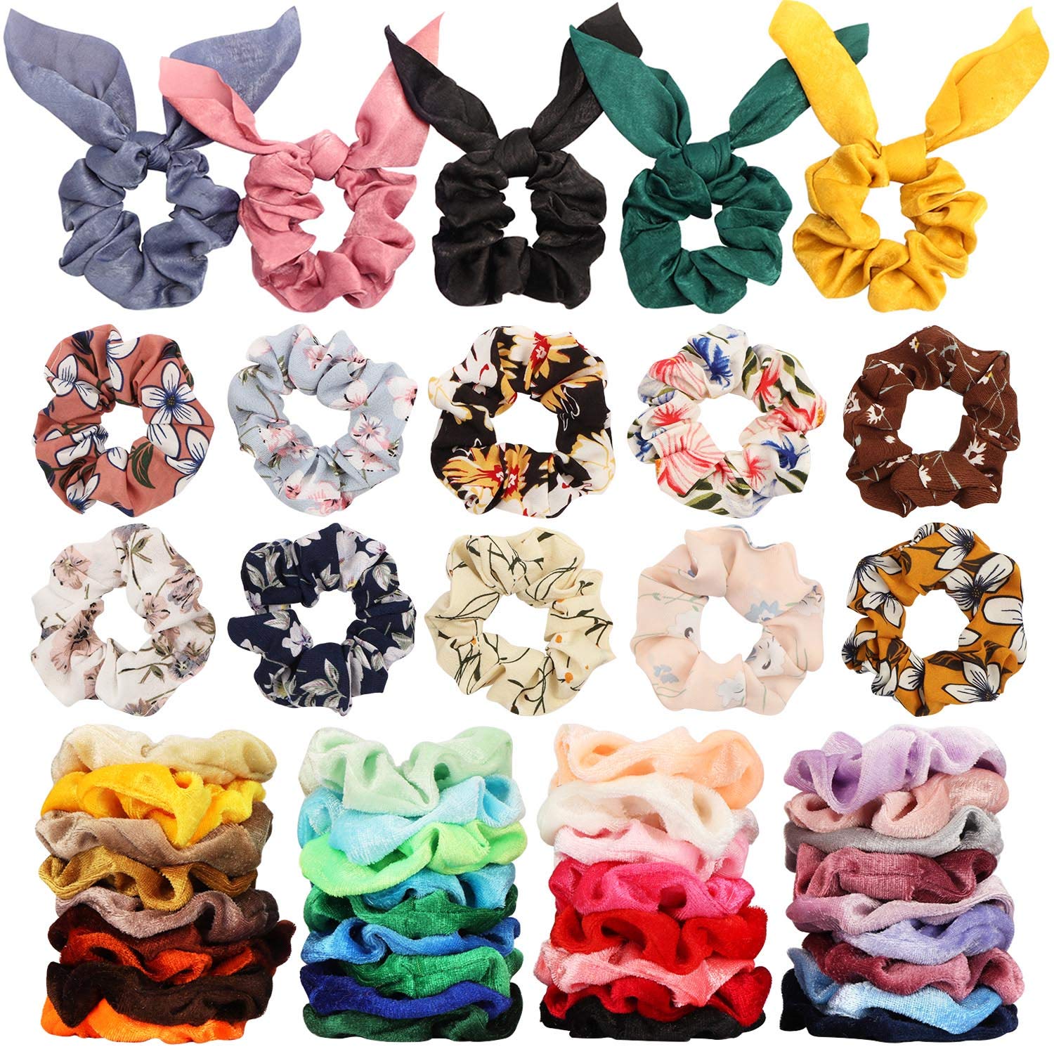 50 Pack Scrunchies for Hair, 35 Velvet Scrunchies for
