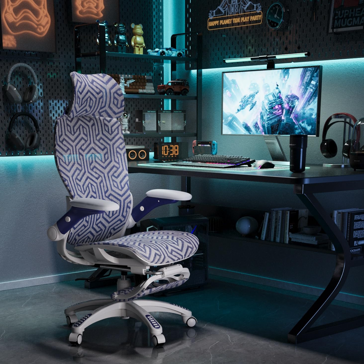 Photo 1 of ELABEST X100 Ergonomic Mesh Office Chair with Footrest, Big and Tall Hone Desk Chair with 5D Flip-Up Arms, Adjustable 3D Lumbar Support,Gaming & Executive Computer Chairs (Cybernetic Pulse)