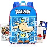 Bioworld Dog Man Backpack for Toddlers School Bundle w/ 16in Bookbag + More | Large Durable DogMan School Bag w/ Front Zip Pocket Plus Water Bottle, More - Dog Man School Supplies