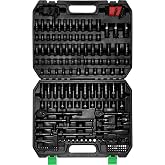 TecoTek 1/4" &amp; 3/8" Dr. Impact Socket Set, 189 Piece Socket Wrench Set Mechanic Tools, Metric and SAE Full Set, CR-V, Deep &amp; Shallow Socket with Ratchet Handle, Spark Plug Socket, Bits for Mechanic