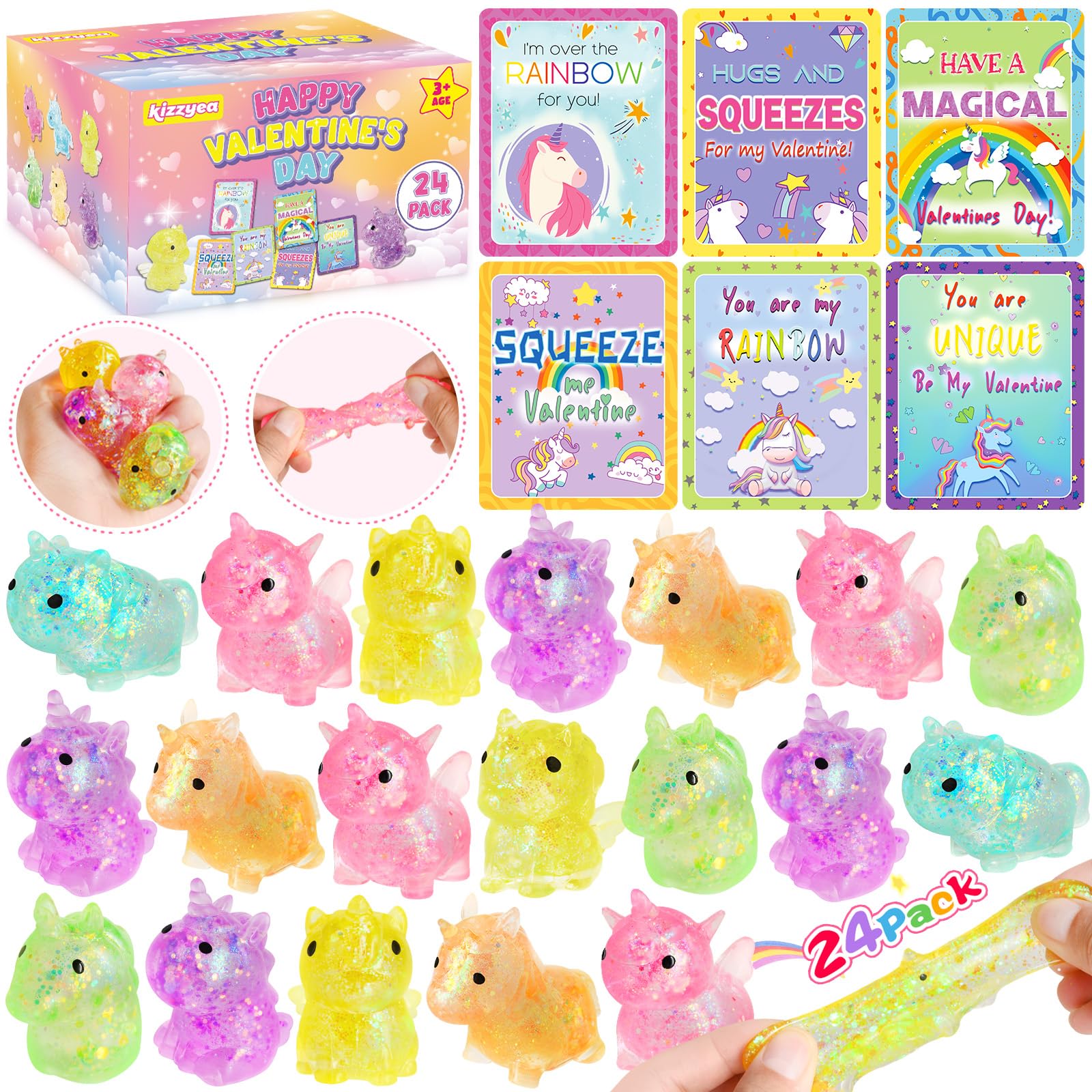 Photo 1 of 24 Packs Valentines Day Cards for Kids School with Unicorn Squeeze Toys, Valentines Day Gifts for Kids with Unicorn Valentines Cards, Ideal Valentine Party Favor School Classroom Prizes for Boys Girls
