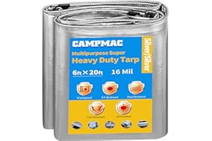 CAMPMAC Extra Heavy Duty Tarp 6'x20', 16 Mil Thick, High Durability, with Metal Grommets Every 18 Inches (Silver)