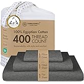 Threadmill Egyptian Cotton Twin XL Sheet Set | 100% Certified Egyptian Cotton Sheets for Twin XL Size Bed | Damask Jacquard Twin XL Bed Sheets Deep Pocket | Soft 3 Pc Cooling Sheet Set | Dark Grey