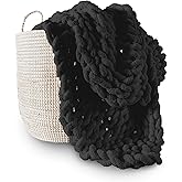 Adyrescia Chunky Knit Blanket Throw | 100% Hand Knit with Jumbo Chenille Yarn (50"x60", Raven Black)