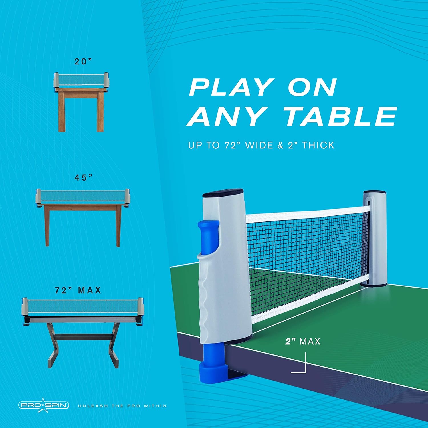 PRO SPIN Portable Ping Pong Set - Retractable Ping Pong Net for Any Table, 2 Ping-Pong Paddles/Rackets, 3 White 3-Star Balls, Premium Storage Case | Quality Table Tennis Set with Retractable Net : Sports & Outdoors