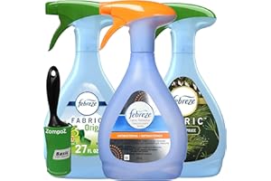 ZOMPOZ Febreze Fabric Refresher Odor Fighting Variety Set of 3, Includes Fabric Refresher with Original Gain Scent, Winter Spruce and Sanitizing Sprays, 27 oz. for Couches, Upholstery, Bonus Lint Roller