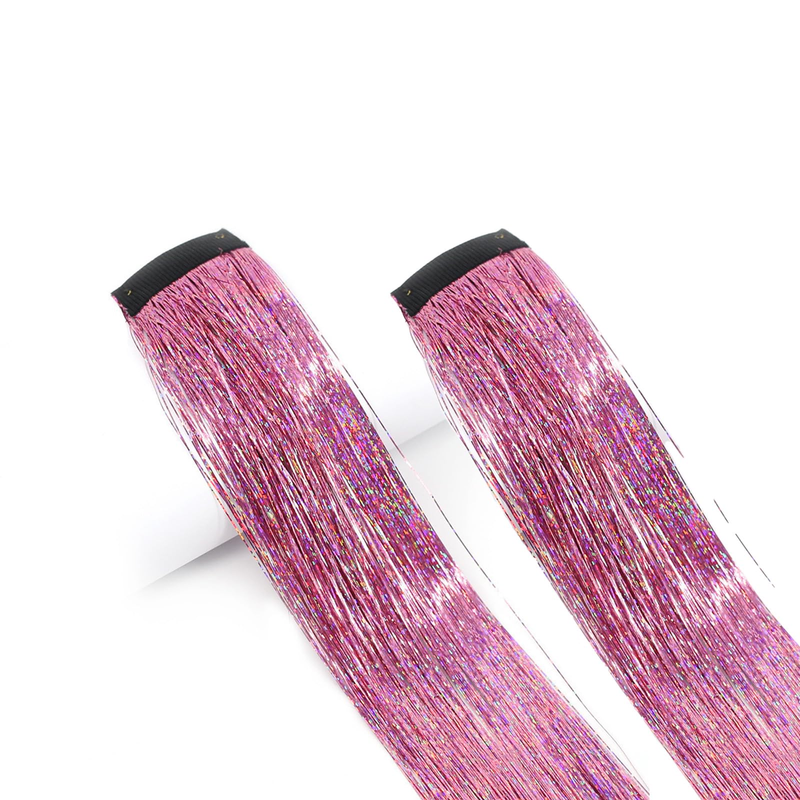 Leliafleury 6PCS Pink Hair Tinsel Clip in 50cm Glitter Hair Tinsel Extensions for Party Cosplay