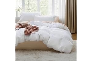 Bedsure Housse de couette blanche pour grand lit – Parure de lit 3 pièces prélavée extra douce en coton – Comprend 1 housse d