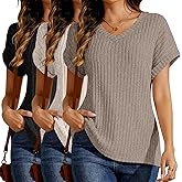 Simlakey 3 Pack Women Short Sleeve Sweaters 2025 Summer V Neck Tops Casual Shirts Loose Fit Lightweight Dressy Business