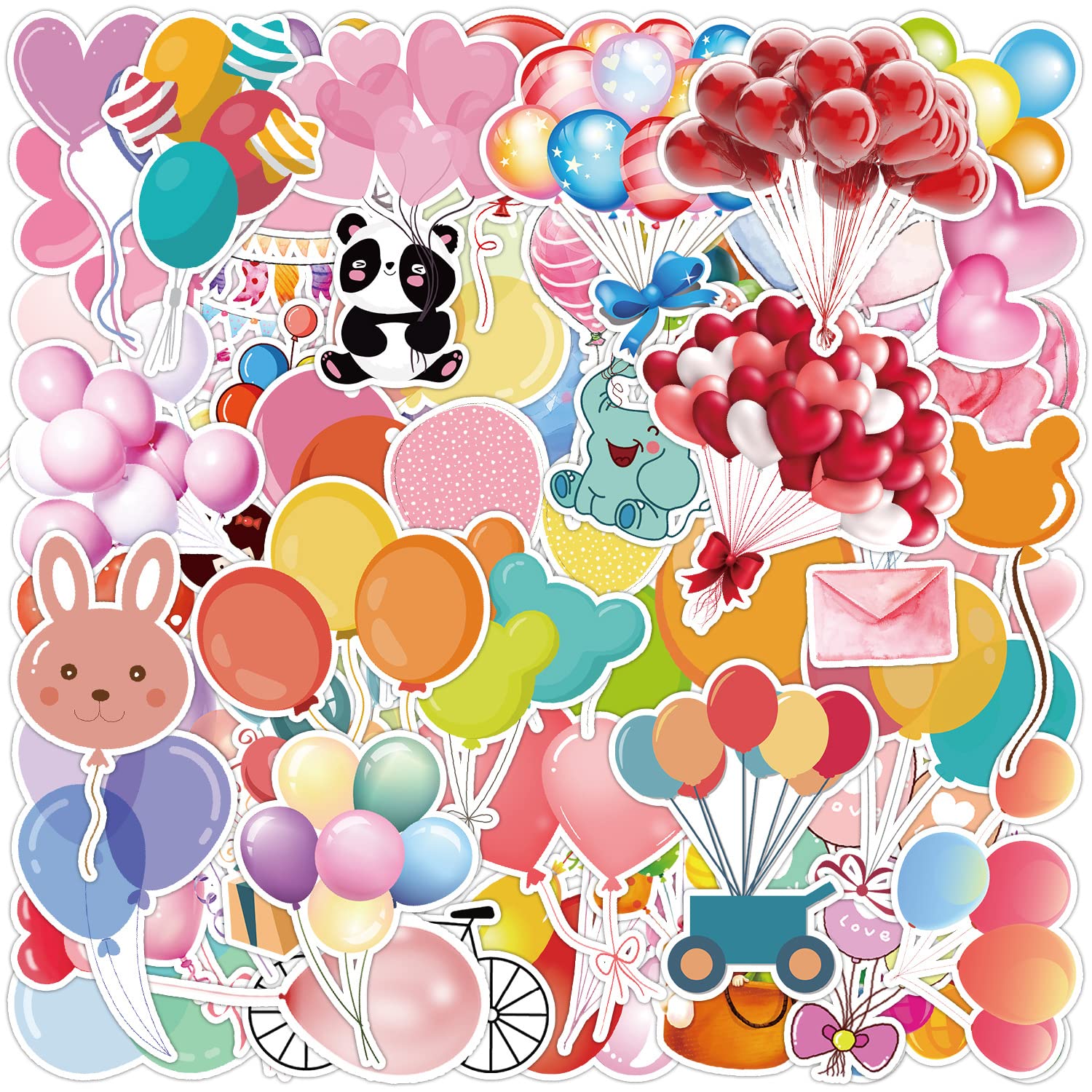 50Pcs Balloon Bouquet Stickers Laptop Car Scrapbook Phone Skateboard Suitcase Luggage Bike Balloon Stickers Vinyl Waterproof Aesthetic Personalised Stickers for Teens Boys Girls Adults Children