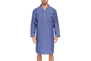 SWOMOG Men's Nightshirt 100% Cotton Long Sleeve Sleep Shirt Button Down Nightgown Soft Sleepwear Comfy Nightwear S-XXXL