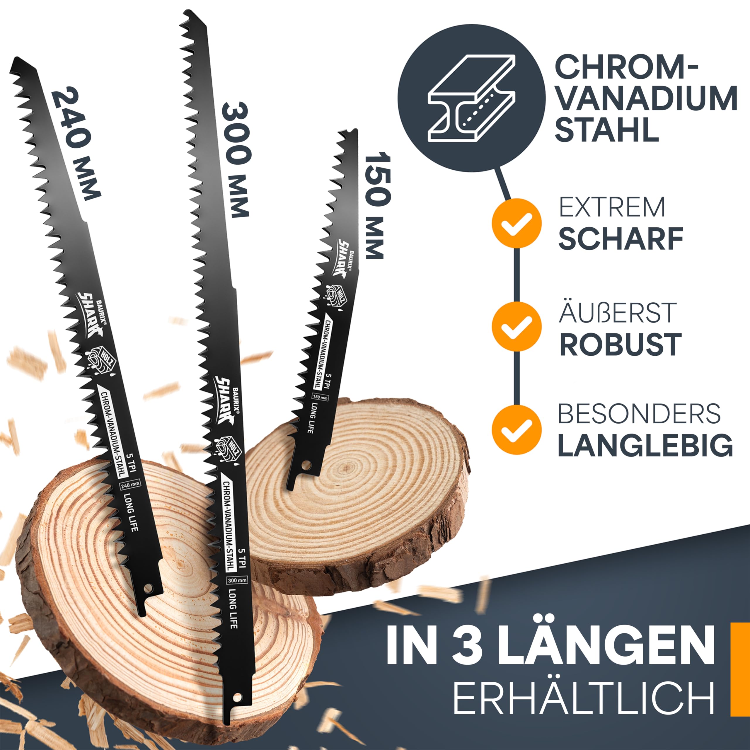 BAURIX® Säbelsägeblätter 240 mm 5er Set – nasses & grobes Holz, 5 TPI 4