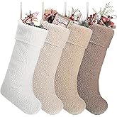Croknit Neutral Christmas Stockings 4 Pcs 18 Inch Large Plush Beige Brown Stocking Faux Lambswool Xmas Hanging Decor for Holiday Christmas Party Family Fireplace Decoration(2 Colors)
