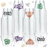 Dandat 80 Pcs Disposable Halloween Cups Plastic Clear Cups Halloween Party Happy Supplies for Liquor Coffee Juice Soda Beer Beverage (Classic Style,9 oz)