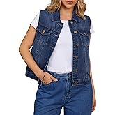 CIMUK Women's Denim Vest Button Down Jacket W Chest Flap Pockets Washed Distressed Sleeveless Jean Jacket
