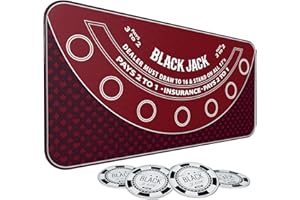 iEsstros Blackjack Mat 70" x 35" Blackjack Table Top Mat 21 Black Jack Mat for Casino Table Rubber Poker Mat with Storage Bag 6 Coasters for Casino Games
