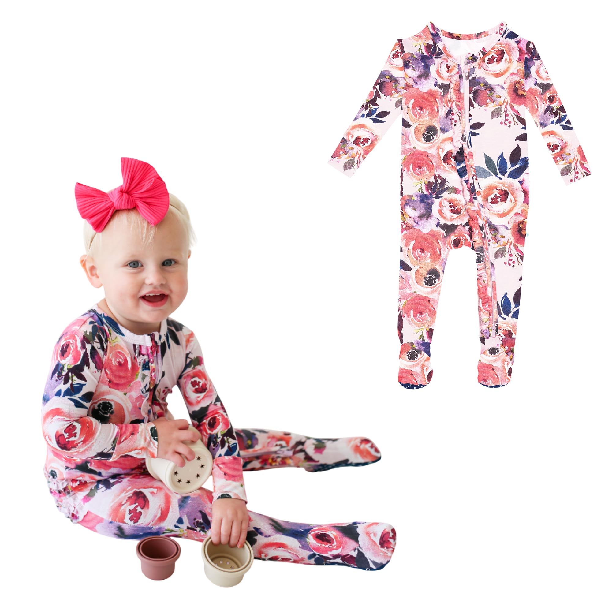 Posh Peanut Footie Pajamas for Baby Girls – Sleepers in Ultra-Soft Viscose from Bamboo with 2-Way Zipper & Ruffle Trim – Newborn to Toddler Sleepwear (Dusk Rose, 0-3 Months) Image Posh Peanut Footie Pajamas for Baby Girls – Sleepers in Ultra-Soft Viscose from Bamboo with 2-Way Zipper & Ruffle Trim – Newborn to Toddler Sleepwear (Dusk Rose, 0-3 Months) Image