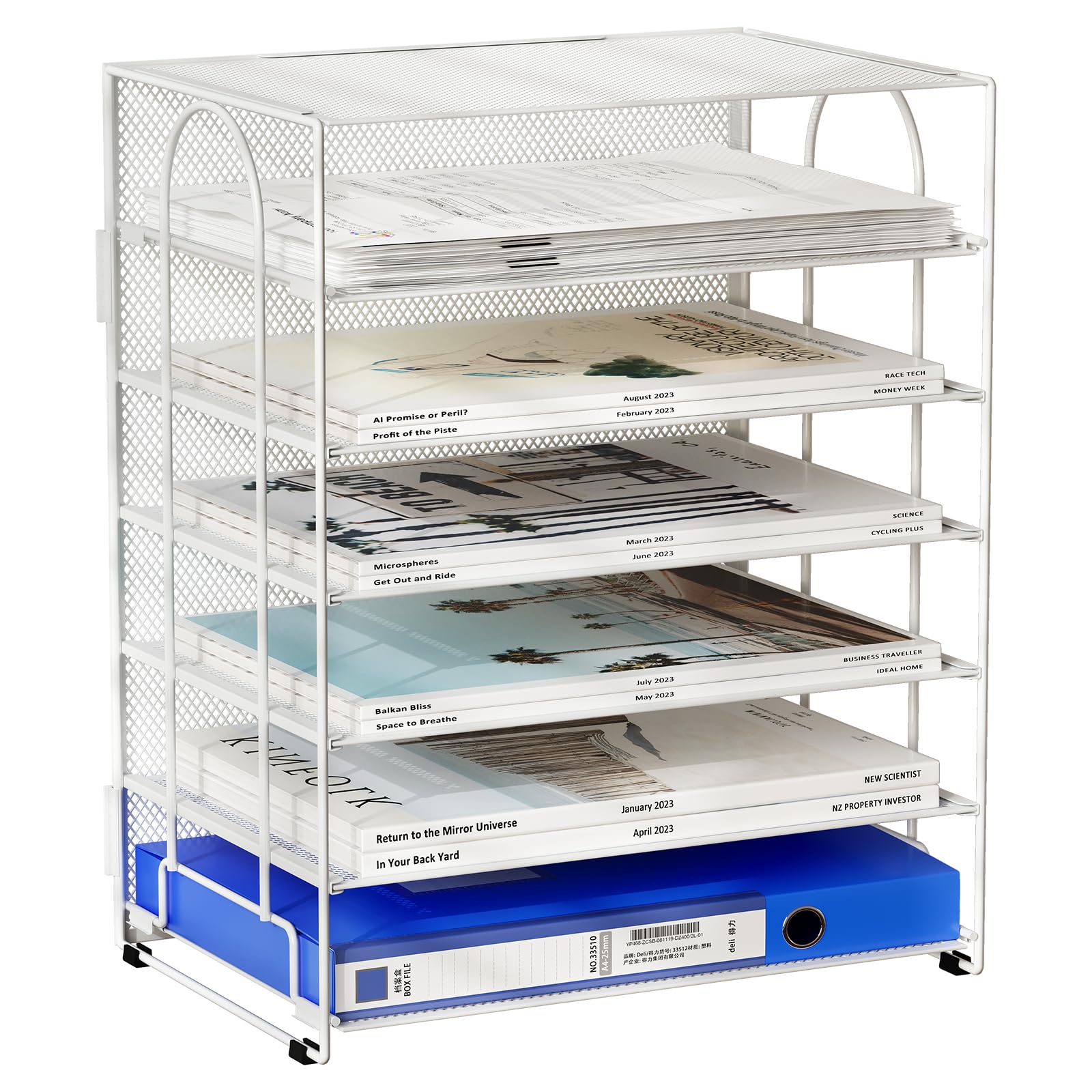 EasyPAG 6 Tier Desktop A4 Mesh in Tray Office Desk File Holder Paper Organiser Magazine Storage Shelf Filing Rack,White