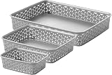 Curver My Style Rattan Effect Set of 3 Desk Storage Baskets Light Grey view 2