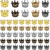 Zyghjort Mini Crown Charms, 50 Pcs Mixed Color Vintage Mini Crowns for Crafts 3D Alloy King Crown Beads Large Hole Loose Spacer Beads for DIY Crafts Jewelry Necklace Bracelet Making Supplies