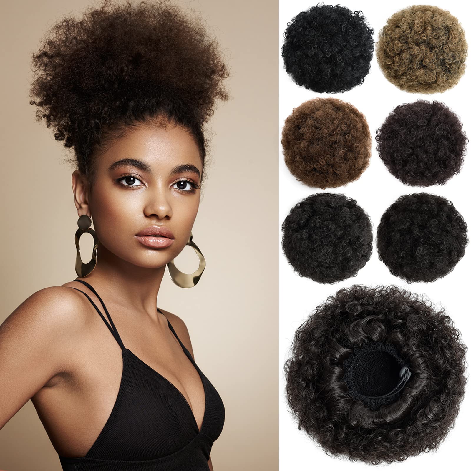 YAMEL Afro Puff Drawstring Ponytail Large Bun Extensions Dark Brown Synthetic Updo Hair Pieces for Black Women — image 1