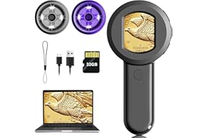 MAXLAPTER Pocket Digital Microscope for Adults Kids: 100X Handheld Magnifying Glass with Light, USB Coin Magnifier for Collector, Portable Jewelers Loupe with 2" Screen, Mini Scope for Trichome