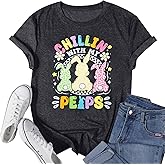 Funny Easter Shirt Women Chillin’ with My Peeps T-Shirt Happy Bunny Tee Rabbit Graphic Tee Top