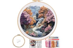 FONNUY Embroidery Kit for Beginners, Boho Nature Landscape Pre-Stamped Pattern Kits for Adults with Hoop, Easy to Follow Color Thread Needlework, 8'' Hoop (Late Spring)