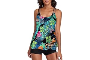 UNIQWETO Flowy Tankini Bathing Suits for Women Tummy Control Swimsuits Two Piece Swimwear Tank Top with Boyshorts