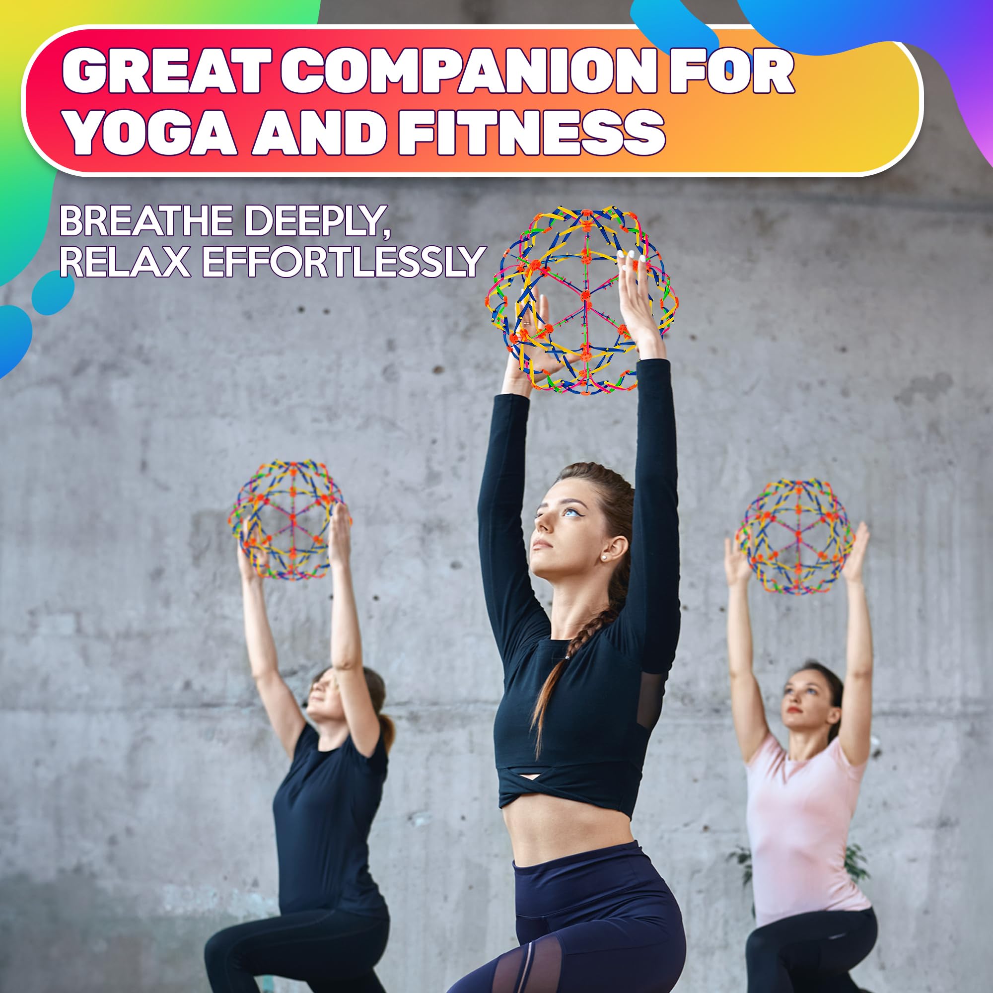 Expandable Breathing Ball for Stress Relief - from 5.5 to 10.2 inch Expandable Ball Sphere with Smooth Edges and Colorful Design - Weatherproof and Odor-Free Breathing Toy for Breathwork Exercises
