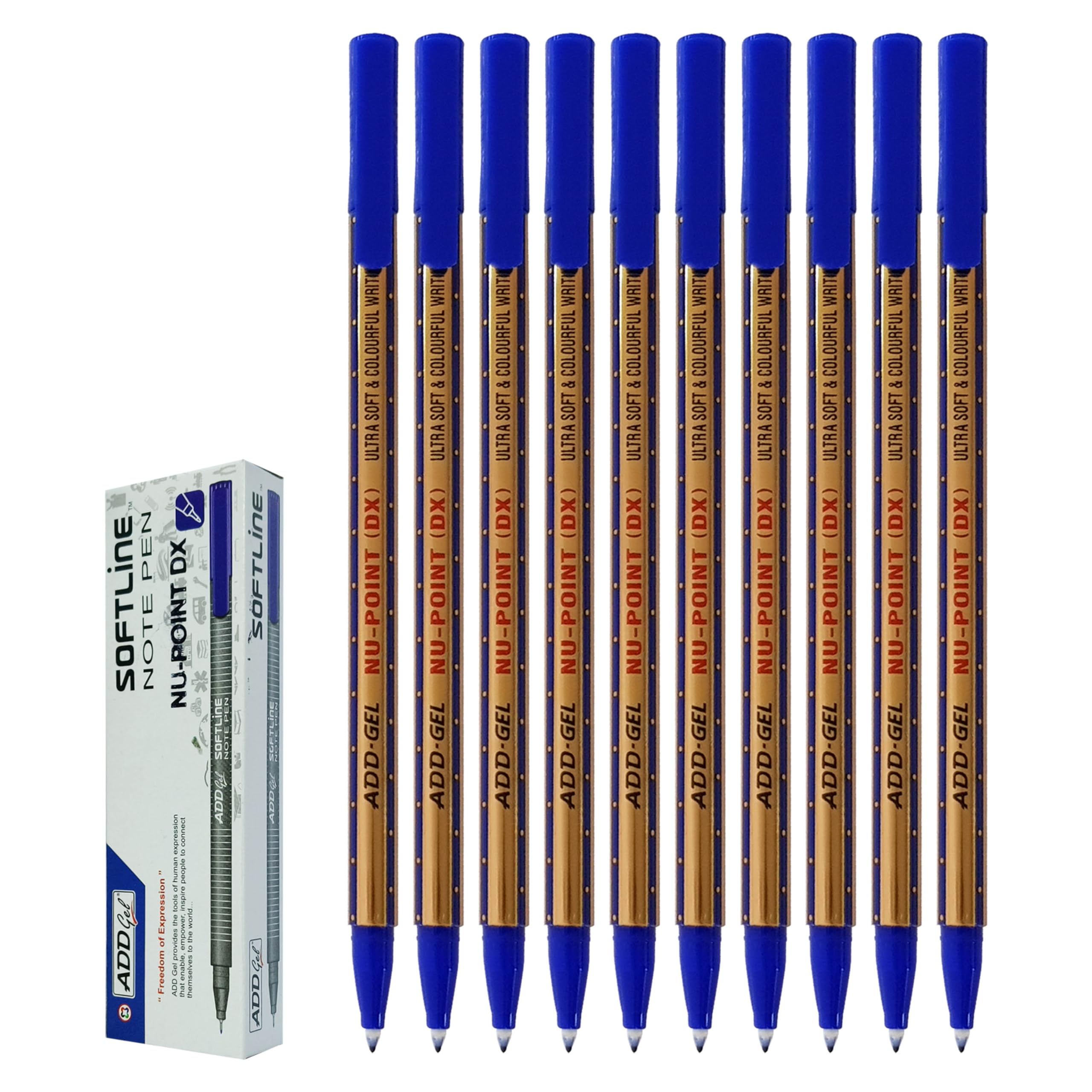 PointDX Fineliner Pens, BLUE, Fine Point (0.5mm), Pack of 10, Write Sign Draw Sketch Colour Mark Fine Line, School Office Home Use, iZOFAX Black Ball Pen