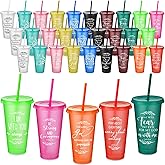 Havawish 36 Pcs Inspirational Christian Gift Bible Verse Tumbler Bulk 24 oz Drinking Tumblers with Lid Straw Religious Plastic Cup for Church Women Men Valentines Day Party Supplies (Colour)