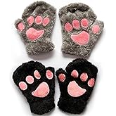 Vewzaty 2 pairs Cat Claw Bear Kawaii Paw Fingerless Winter Plush Gloves Cosplay Faux Fur Plush Cat Gloves for Girls Women